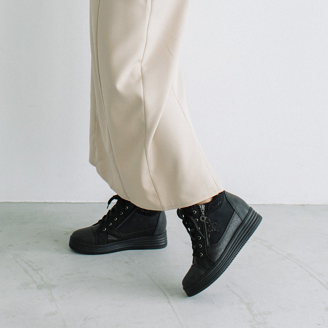 銀座華盛頓 WASHINGTON 星星圖案內增高厚底高筒運動鞋