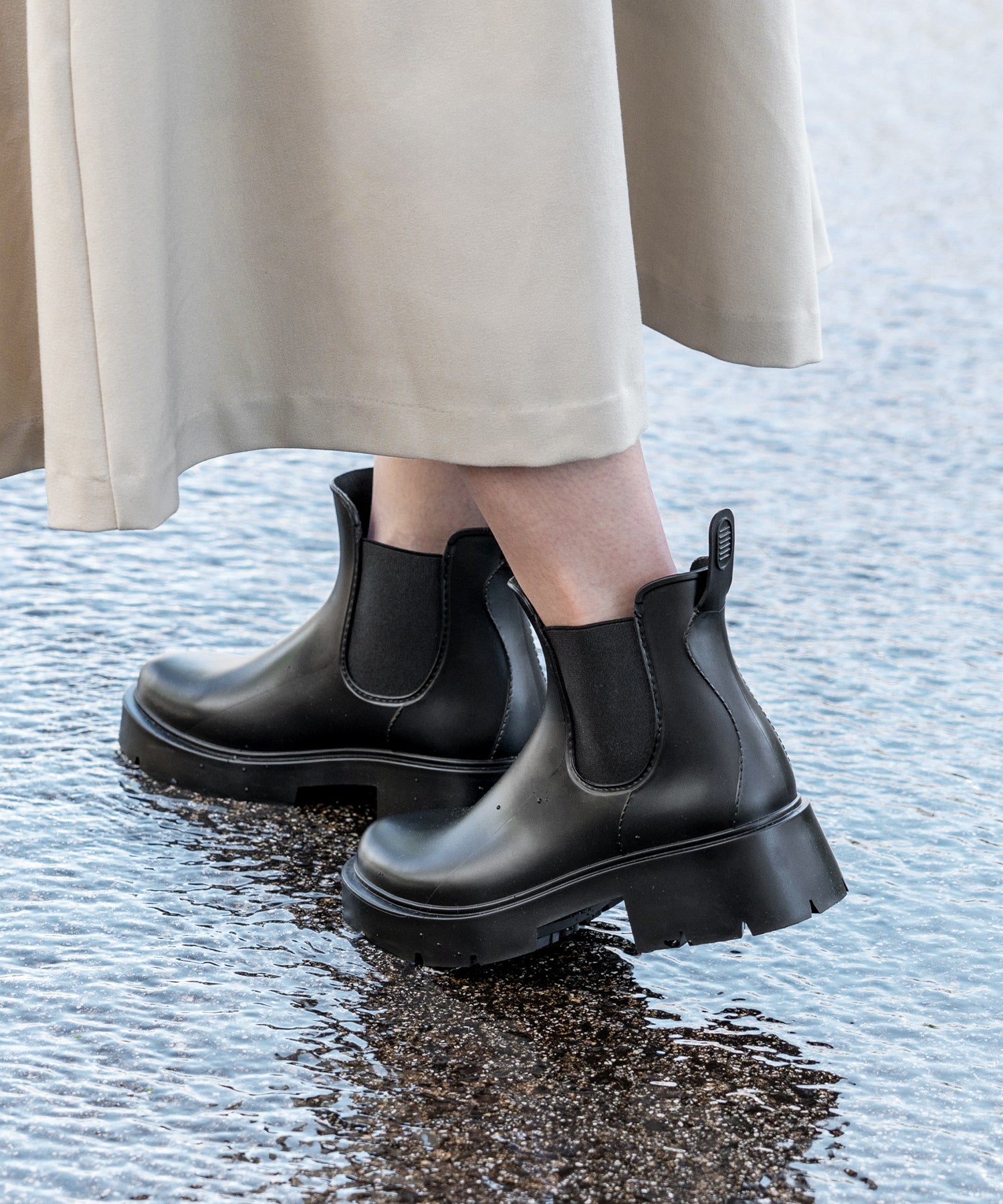 ウェレッグ welleg 完全防水 厚底 サイドゴア レインブーツ (6001ブラック) 6001ブラック