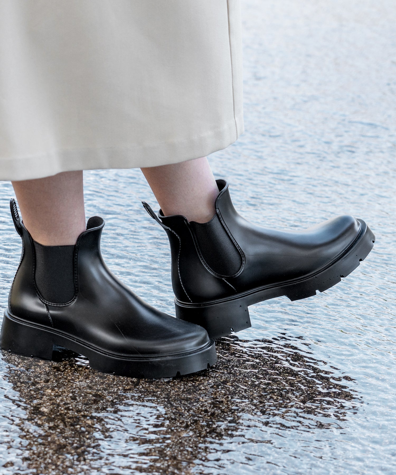 ウェレッグ welleg 完全防水 厚底 サイドゴア レインブーツ (6001ブラック) 6001ブラック