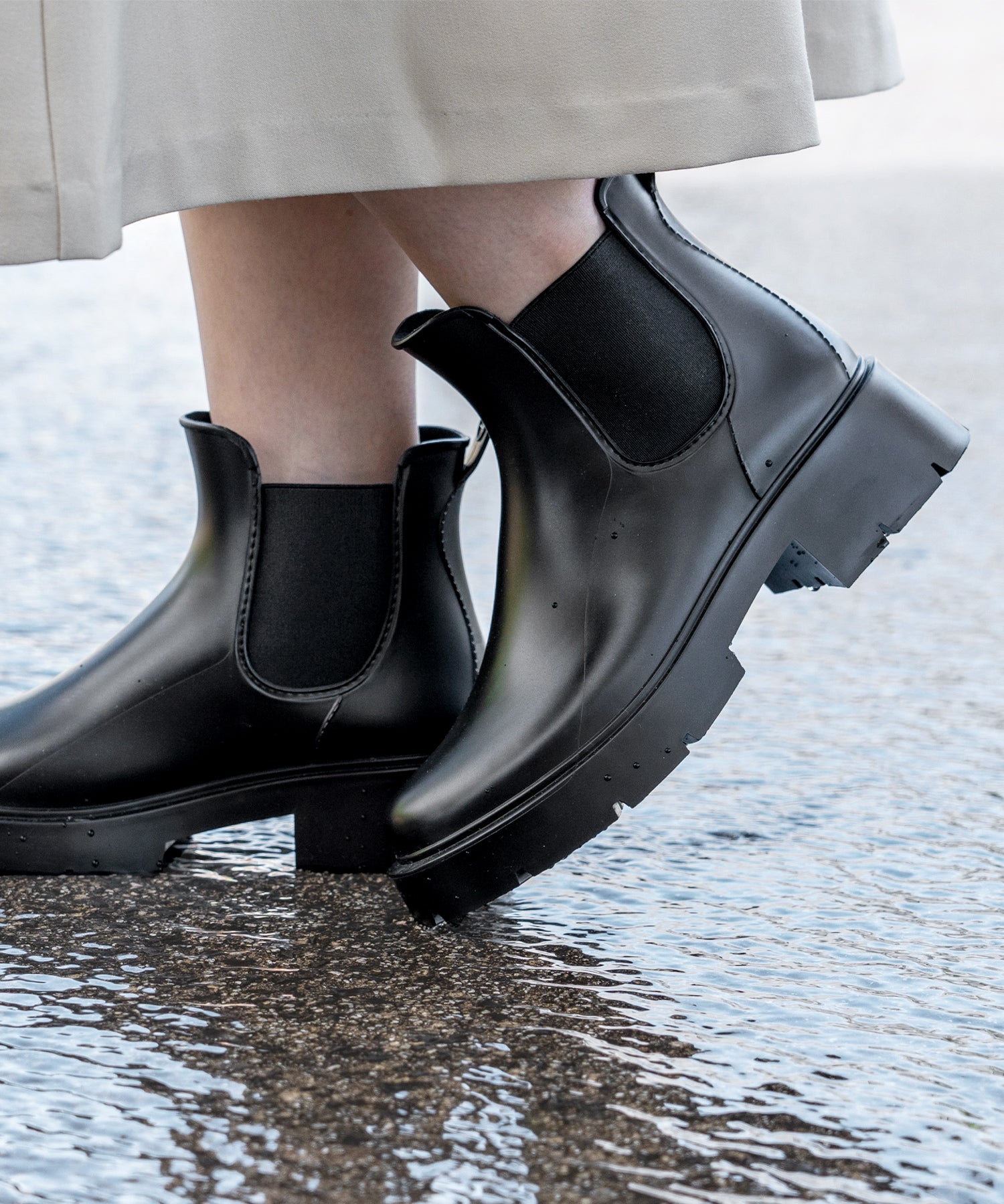 ウェレッグ welleg 完全防水 厚底 サイドゴア レインブーツ (6001ブラック) 6001ブラック