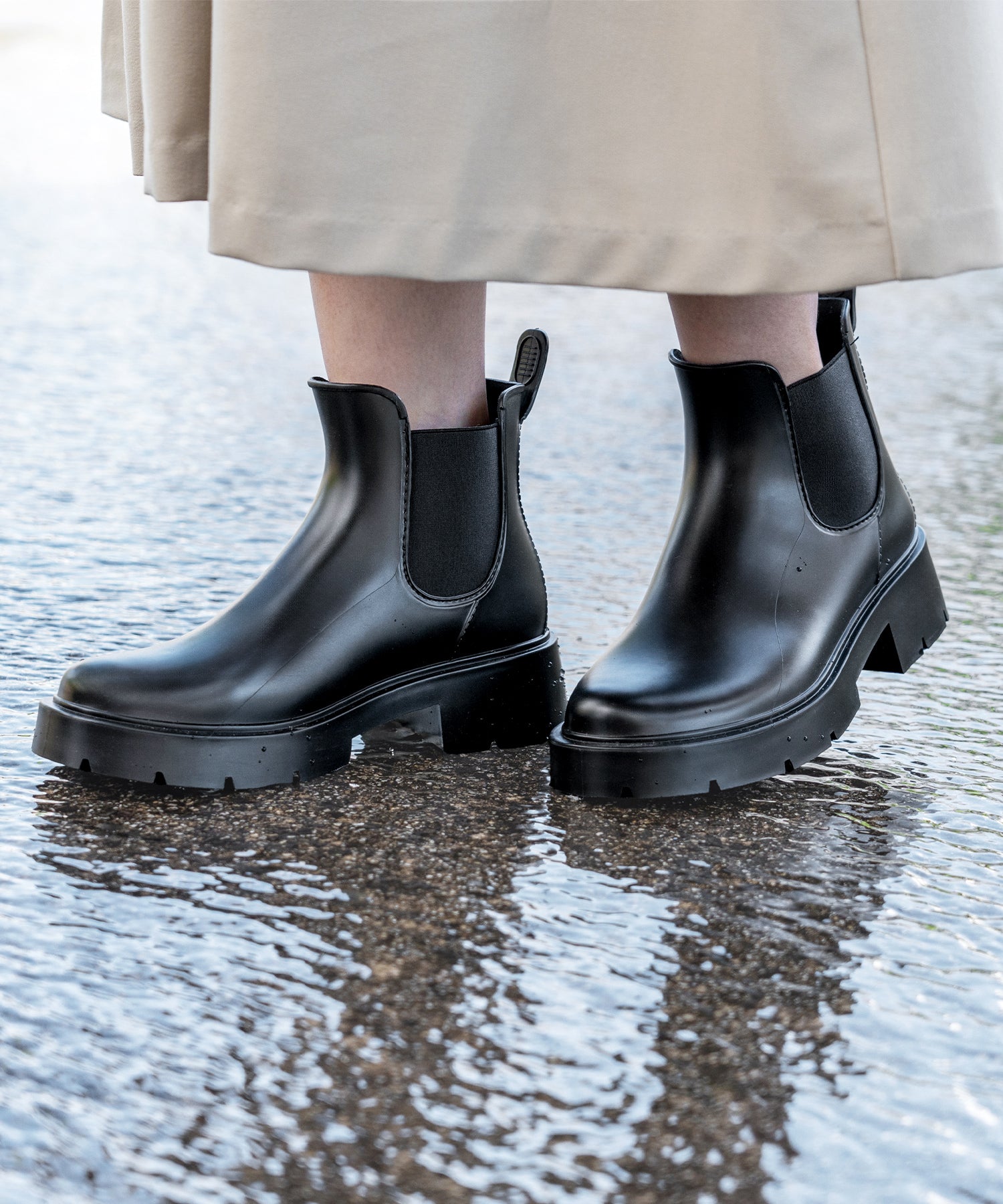 ウェレッグ welleg 完全防水 厚底 サイドゴア レインブーツ (6001ブラック) 6001ブラック