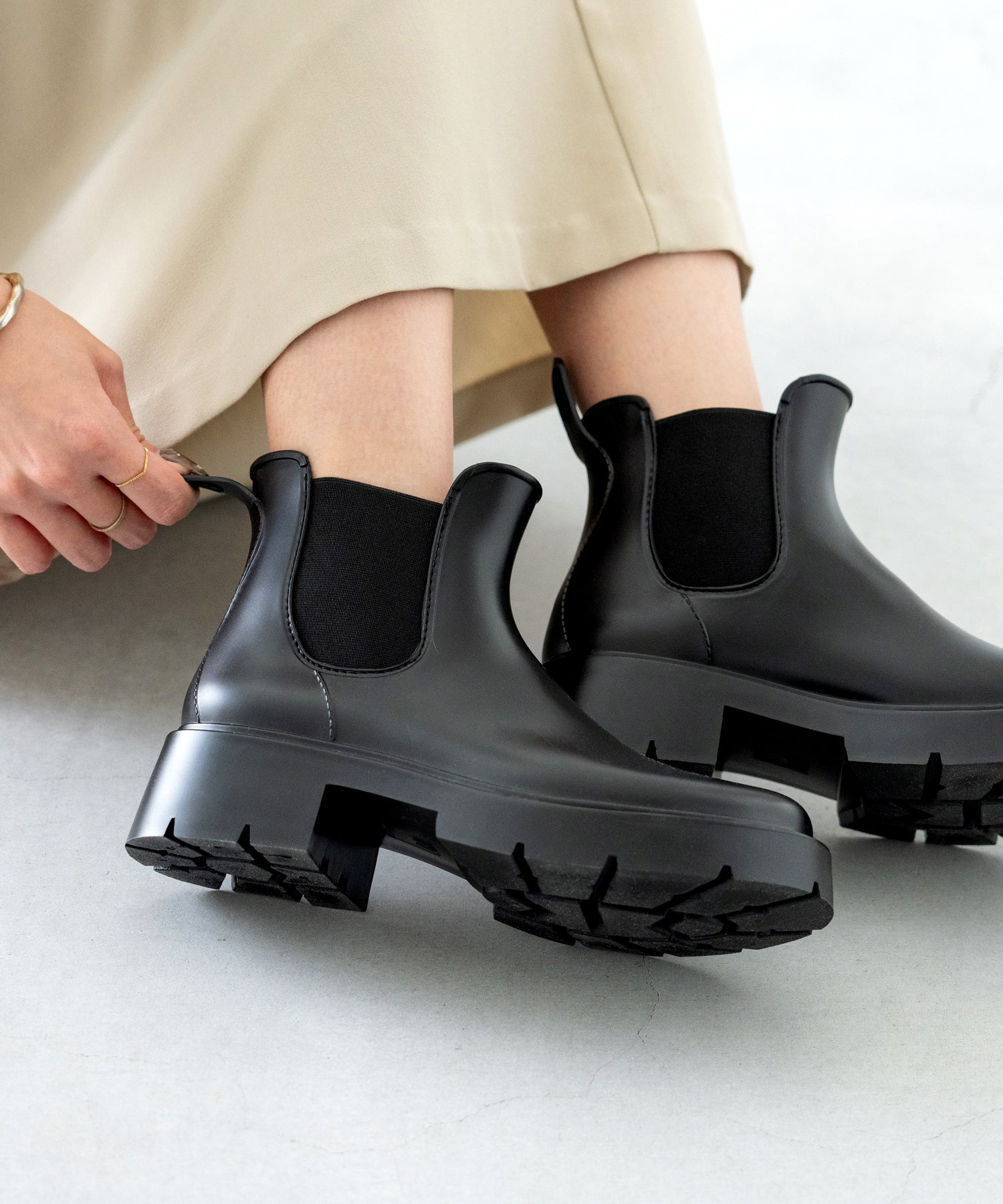 ウェレッグ welleg 完全防水 厚底 サイドゴア レインブーツ (6001ブラック) 6001ブラック