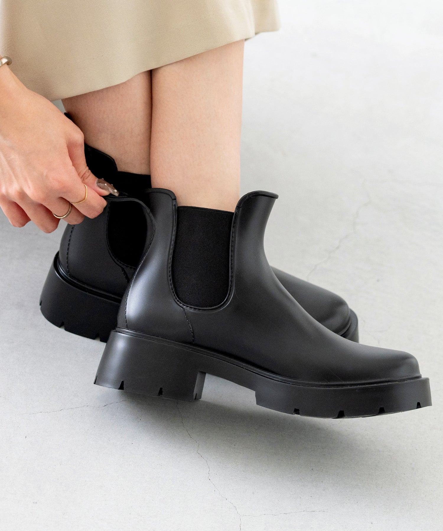 ウェレッグ welleg 完全防水 厚底 サイドゴア レインブーツ (6001ブラック) 6001ブラック