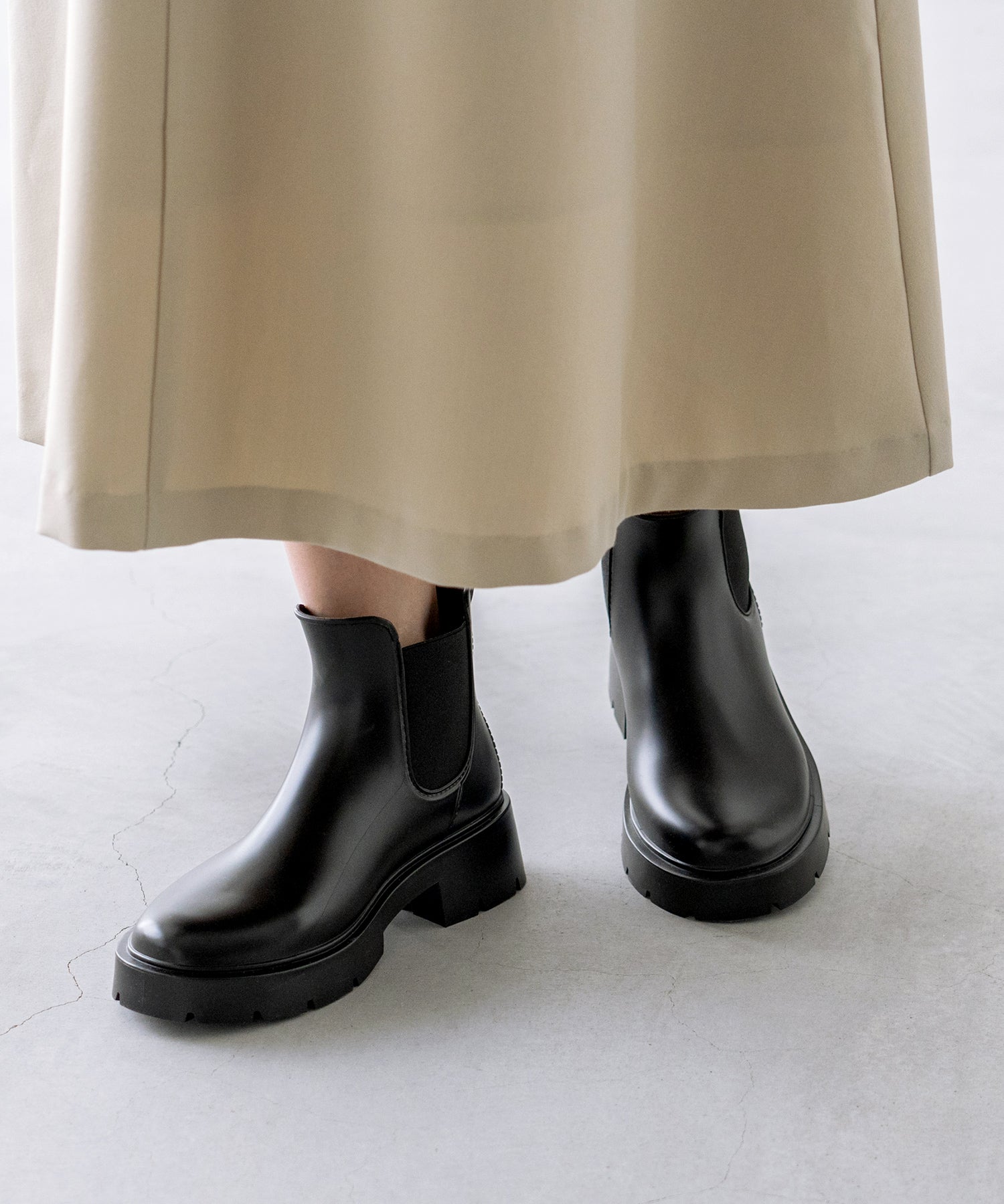 ウェレッグ welleg 完全防水 厚底 サイドゴア レインブーツ (6001ブラック) 6001ブラック