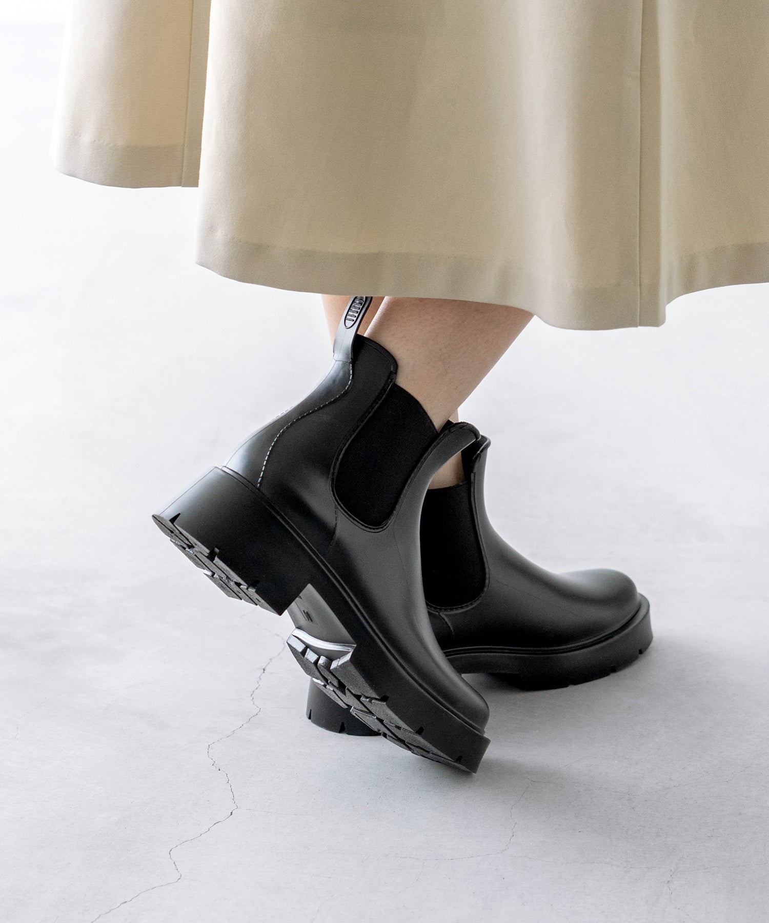 ウェレッグ welleg 完全防水 厚底 サイドゴア レインブーツ (6001ブラック) 6001ブラック