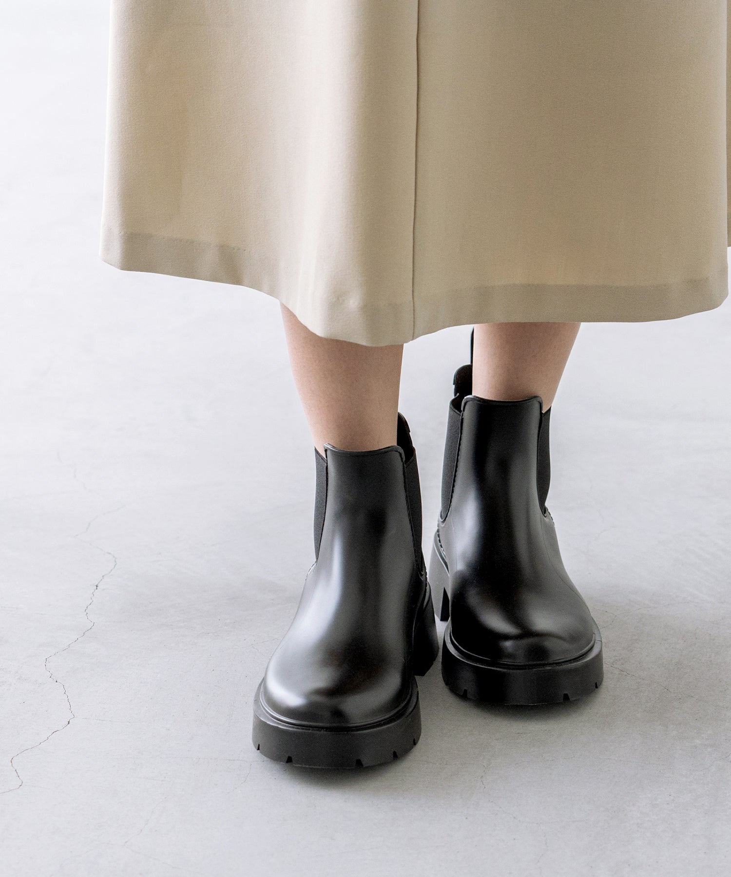 ウェレッグ welleg 完全防水 厚底 サイドゴア レインブーツ (6001ブラック) 6001ブラック