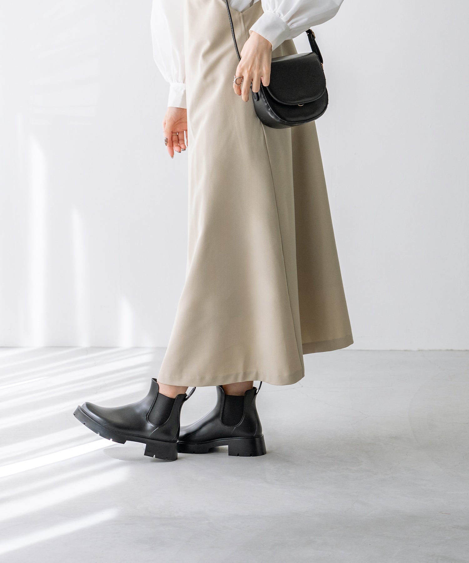 ウェレッグ welleg 完全防水 厚底 サイドゴア レインブーツ (6001ブラック) 6001ブラック