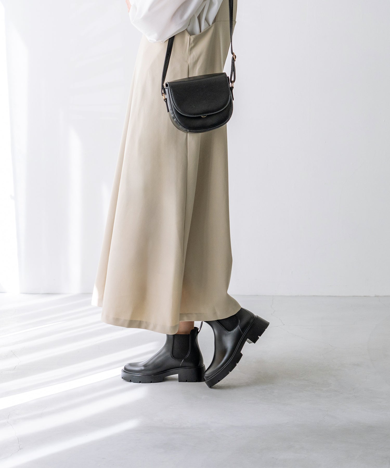 ウェレッグ welleg 完全防水 厚底 サイドゴア レインブーツ (6001ブラック) 6001ブラック