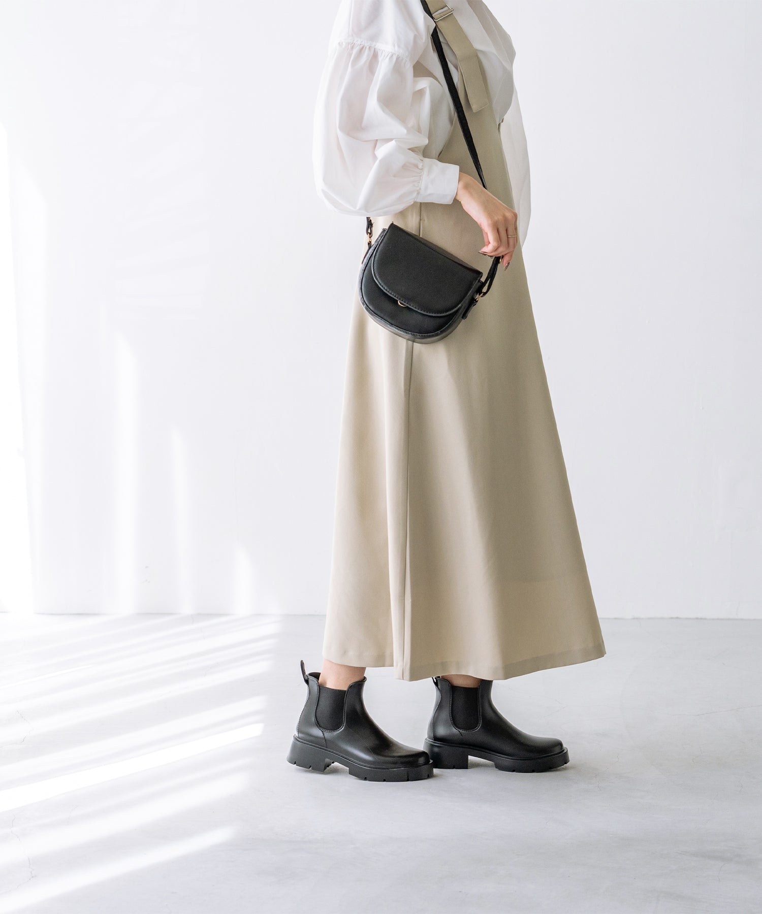 ウェレッグ welleg 完全防水 厚底 サイドゴア レインブーツ (6001ブラック) 6001ブラック