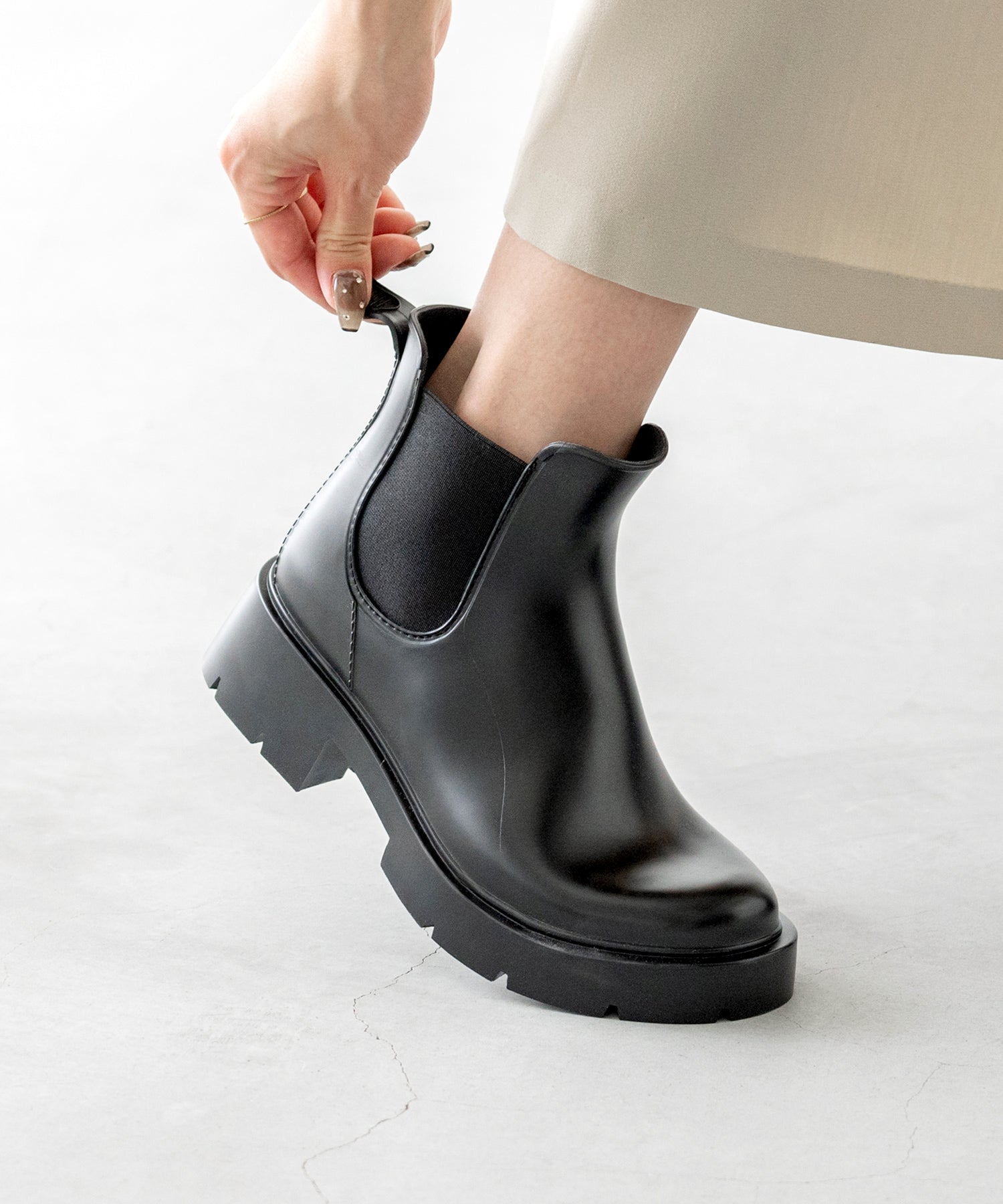 ウェレッグ welleg 完全防水 厚底 サイドゴア レインブーツ (6001ブラック) 6001ブラック