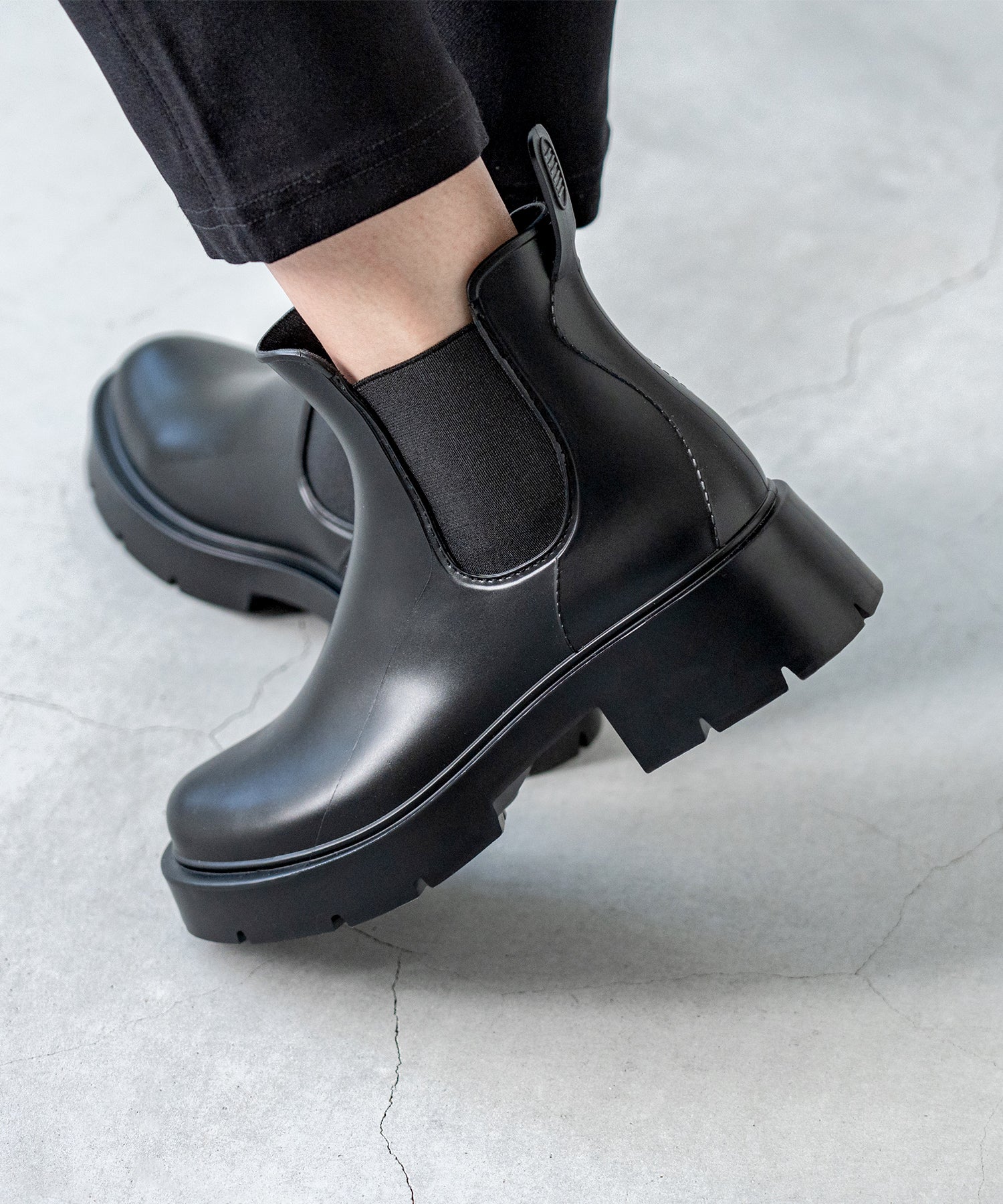 ウェレッグ welleg 完全防水 厚底 サイドゴア レインブーツ (6001ブラック) 6001ブラック