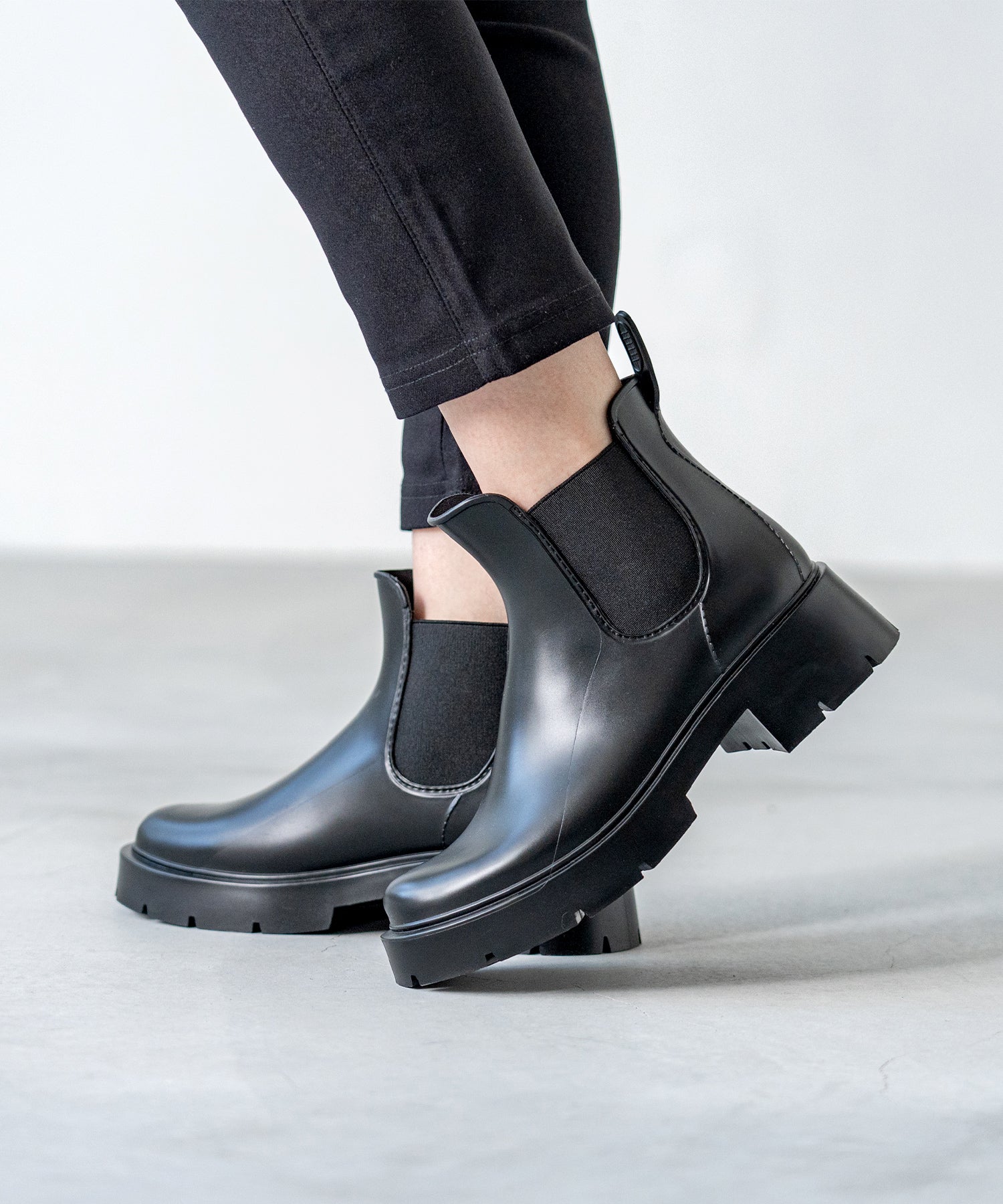 ウェレッグ welleg 完全防水 厚底 サイドゴア レインブーツ (6001ブラック) 6001ブラック