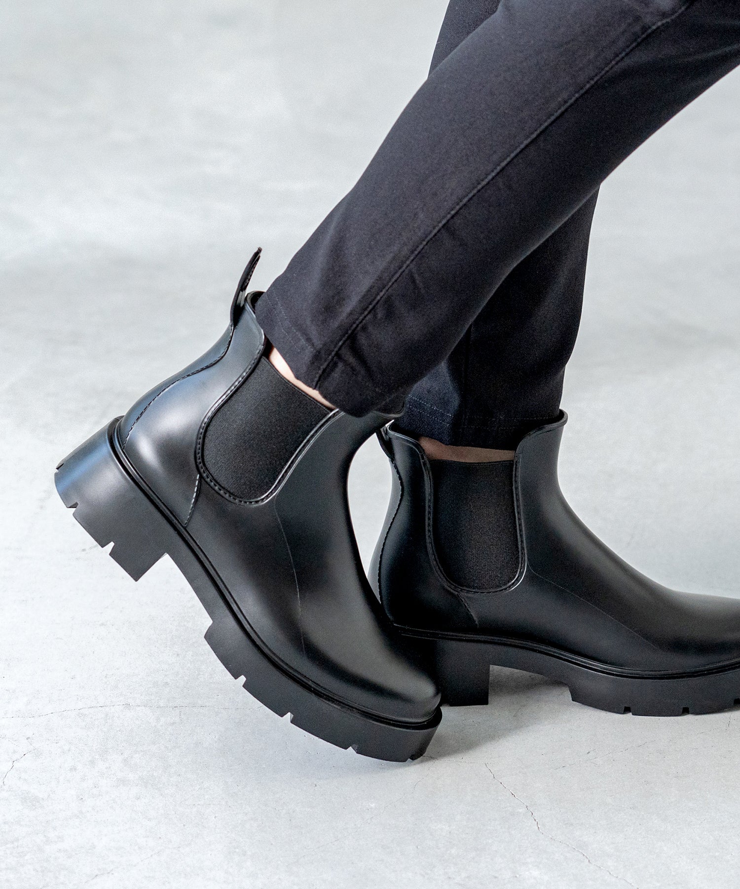 ウェレッグ welleg 完全防水 厚底 サイドゴア レインブーツ (6001ブラック) 6001ブラック