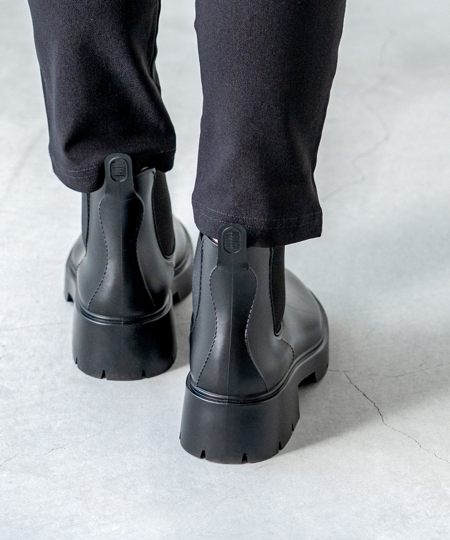 ウェレッグ welleg 完全防水 厚底 サイドゴア レインブーツ (6001ブラック) 6001ブラック