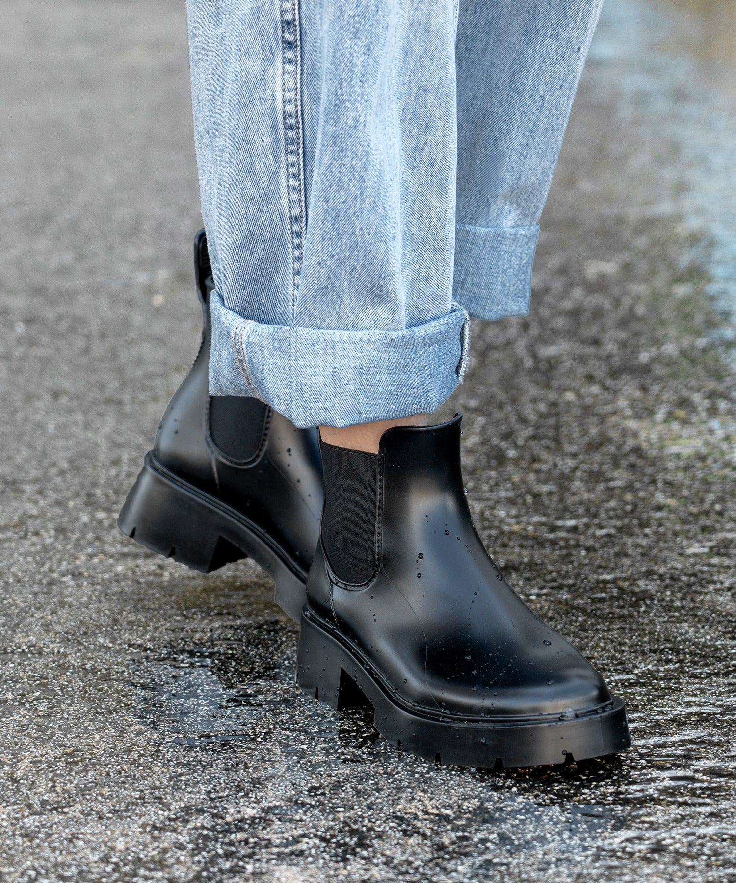 ウェレッグ welleg 完全防水 厚底 サイドゴア レインブーツ (6001ブラック) 6001ブラック