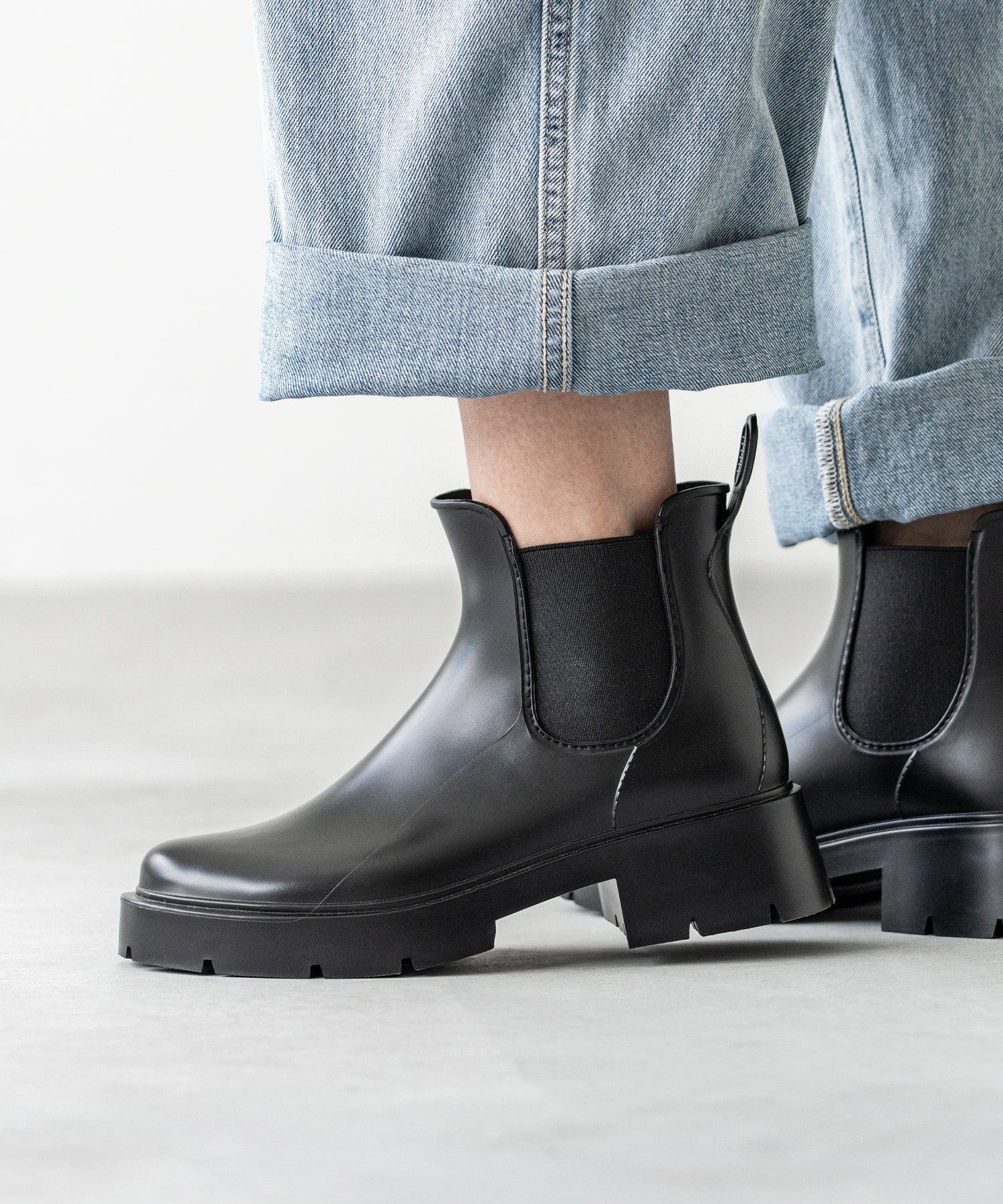 ウェレッグ welleg 完全防水 厚底 サイドゴア レインブーツ (6001ブラック) 6001ブラック