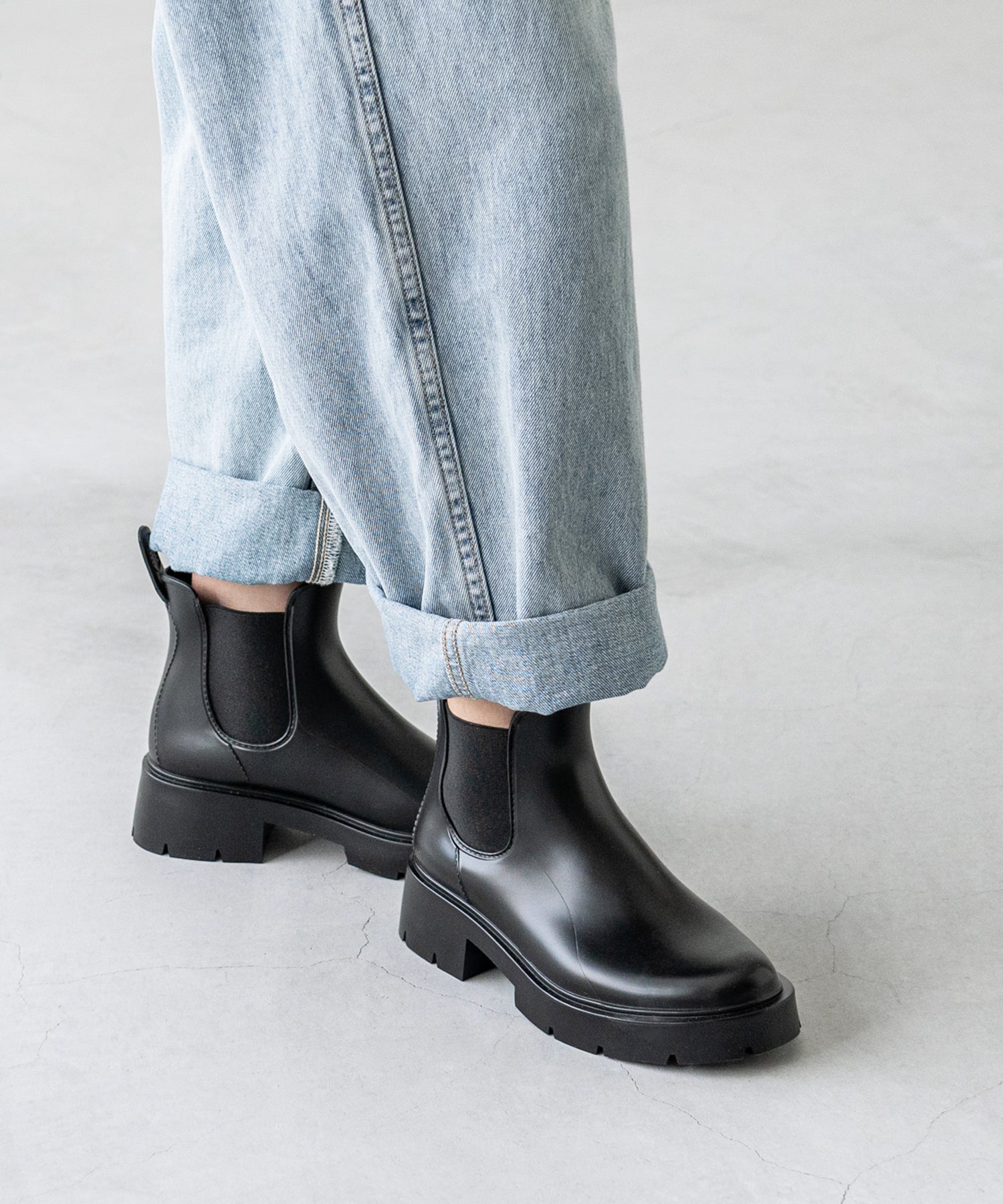 ウェレッグ welleg 完全防水 厚底 サイドゴア レインブーツ (6001ブラック) 6001ブラック