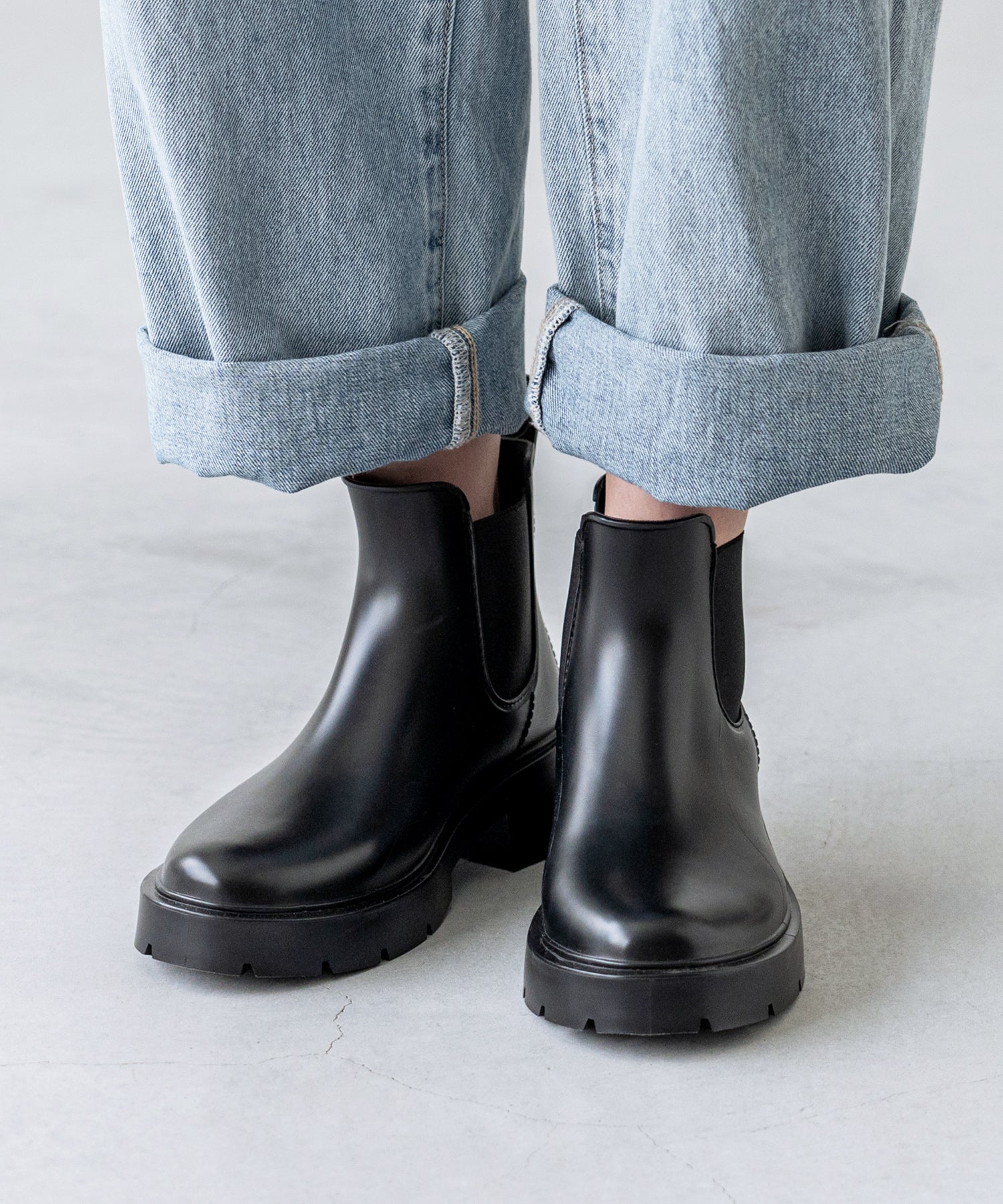 ウェレッグ welleg 完全防水 厚底 サイドゴア レインブーツ (6001ブラック) 6001ブラック