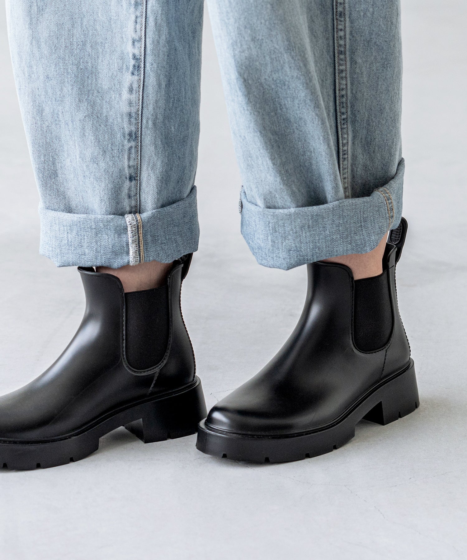 ウェレッグ welleg 完全防水 厚底 サイドゴア レインブーツ (6001ブラック) 6001ブラック