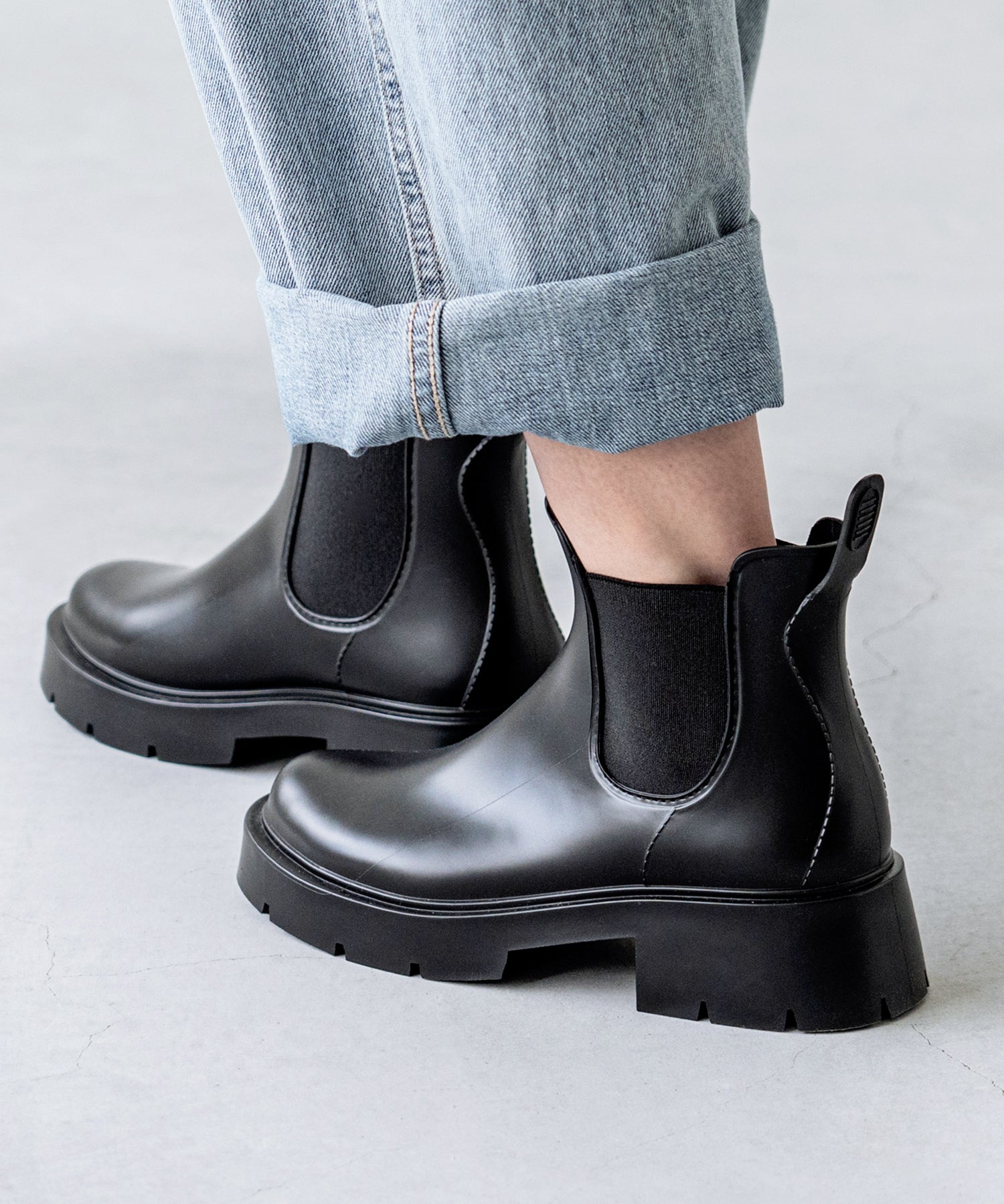 ウェレッグ welleg 完全防水 厚底 サイドゴア レインブーツ (6001ブラック) 6001ブラック