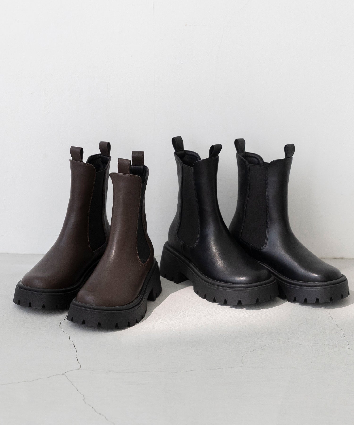 ウェレッグ welleg ラウンドトゥ サイドゴア 厚底ブーツ (1086ダークブラウンPU) 1086ダークブラウンPU