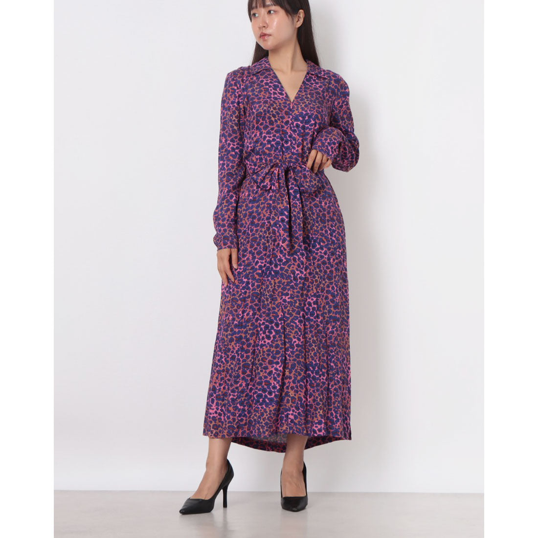 ウィッスルズ WHISTLES Mottled Leopard Midi Dress (Pink/Multi) Pink/Multi