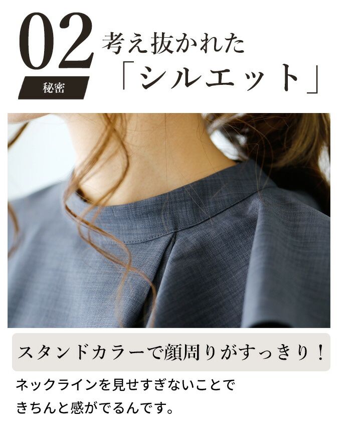 エーレスタイル Ehre style フレンチスリーブ ブラウス 半袖 フリル  オフイスカジュアル トップス フリルトップス グレー ホワイト 白 灰 細見え ハイクラス スタンドカラー 無地