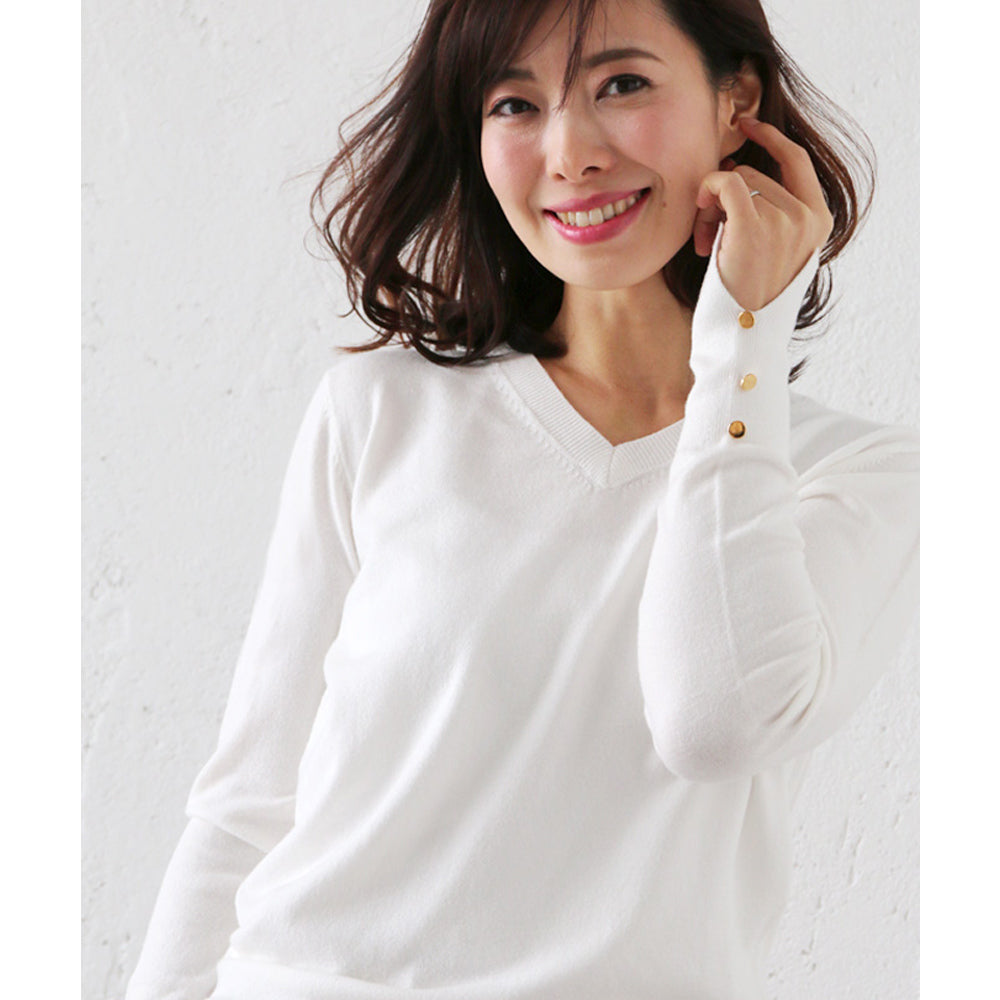 エーレスタイル Ehre style 2枚買いしたくなる使いごこち手首ボタンニット (ホワイト) ホワイト