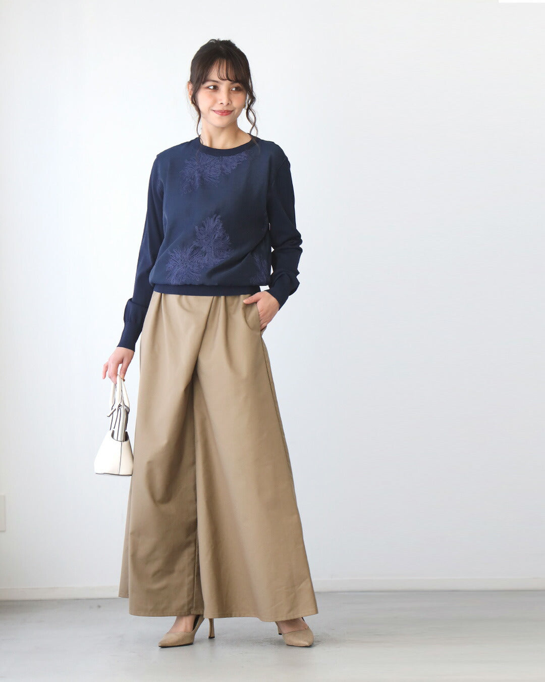 エーレスタイル Ehre style 斜めタックでぽっこりお腹隠し ラップ風ワイドパンツ