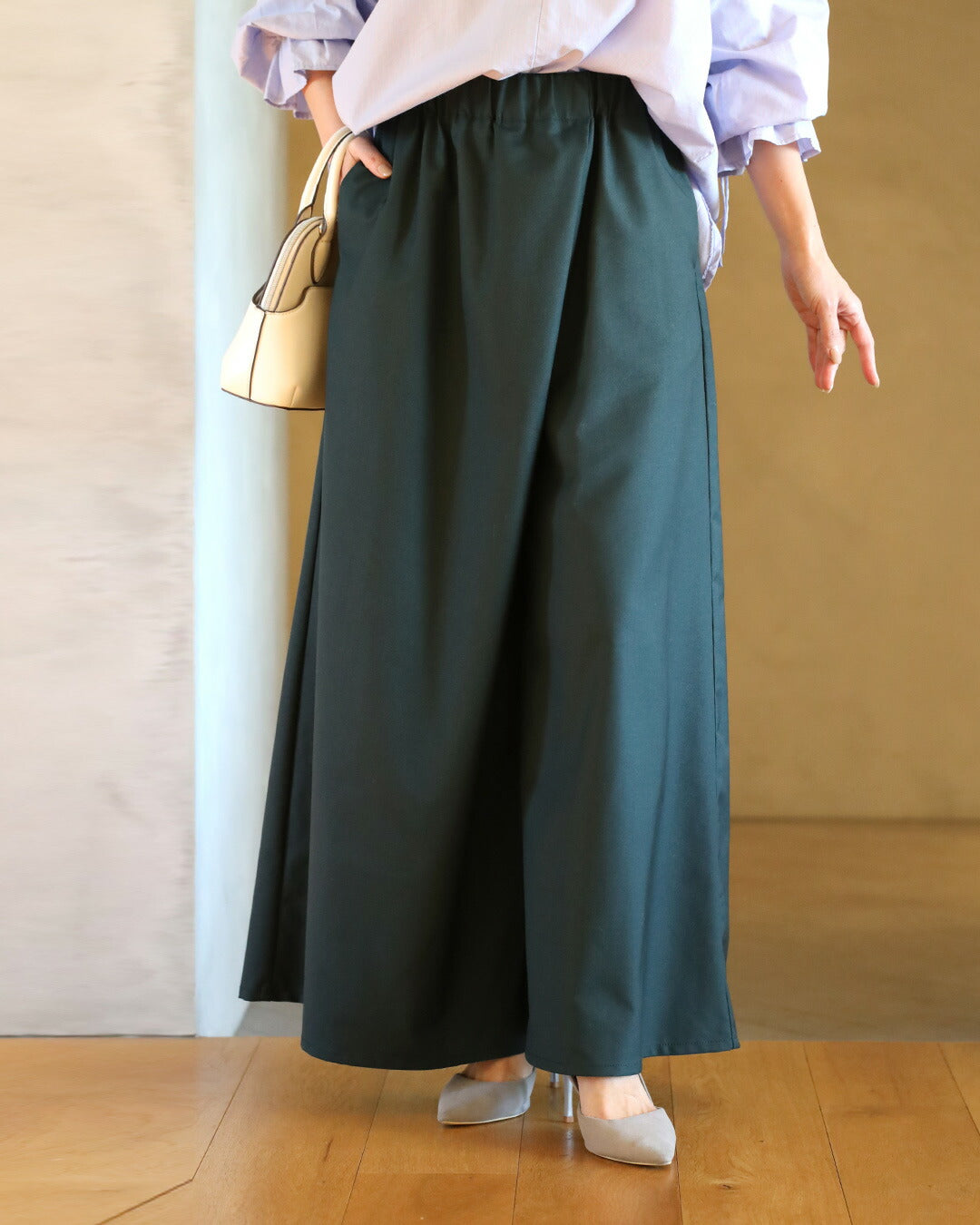 エーレスタイル Ehre style 斜めタックでぽっこりお腹隠し ラップ風ワイドパンツ