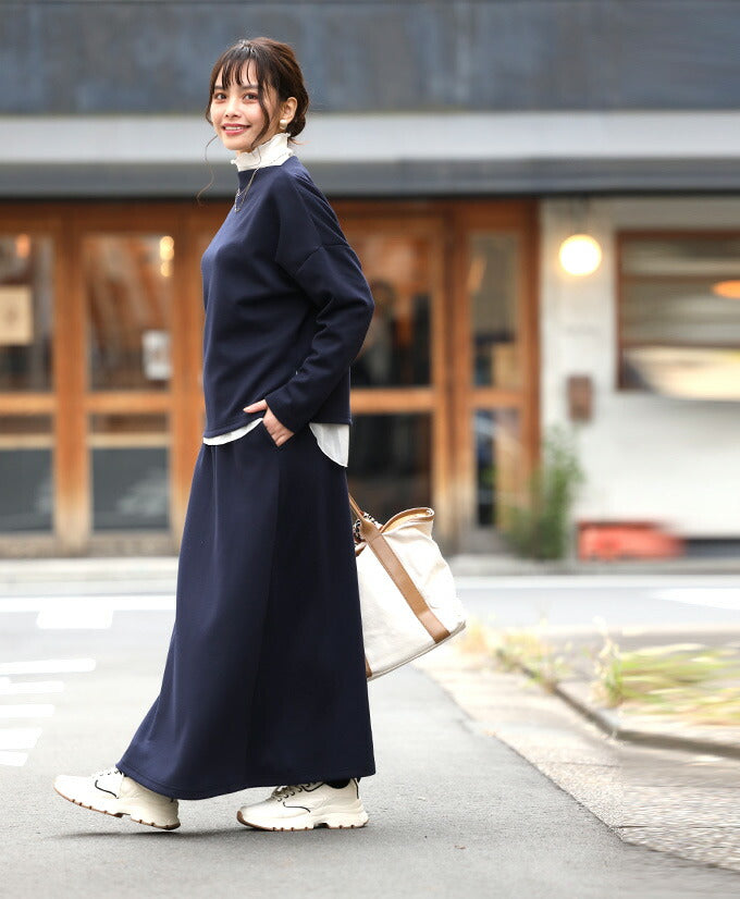 エーレスタイル Ehre style 旅行や長時間移動に◎疲れない旅楽セットスカートセットアップ(長袖) (チャコールグレー) チャコールグレー