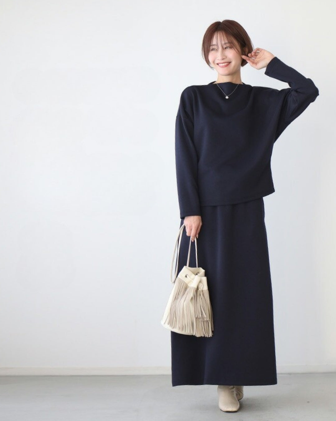 エーレスタイル Ehre style 旅行や長時間移動に◎疲れない旅楽セットスカートセットアップ(長袖) (チャコールグレー) チャコールグレー