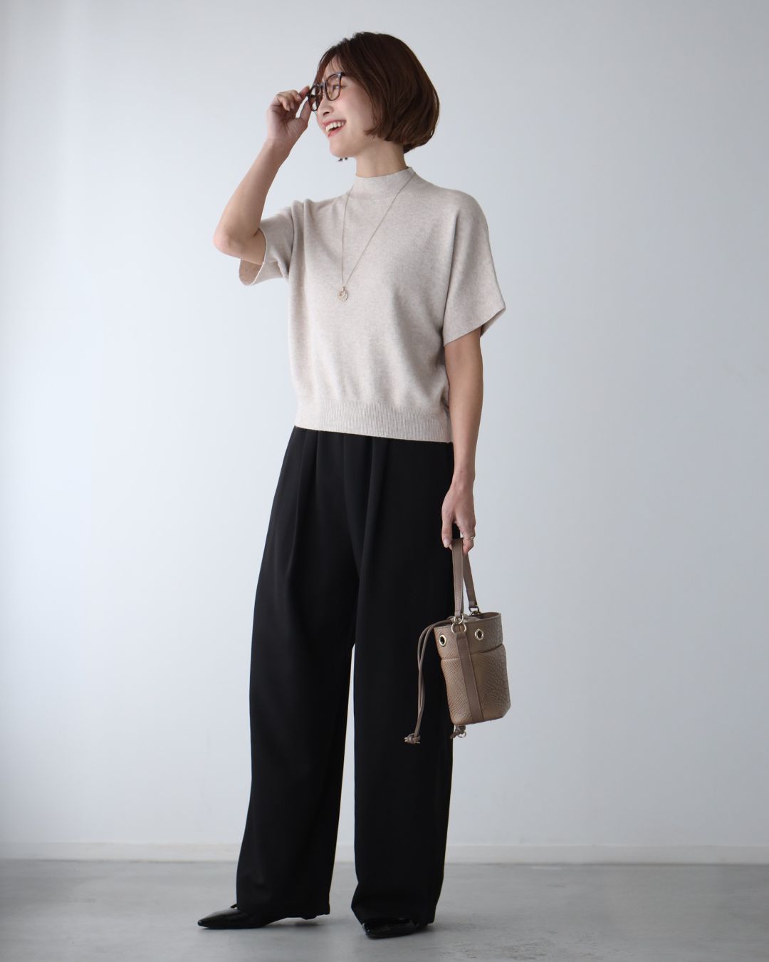 エーレスタイル Ehre style 今からの季節とにかく使える!半袖ニット (チャコール) チャコール