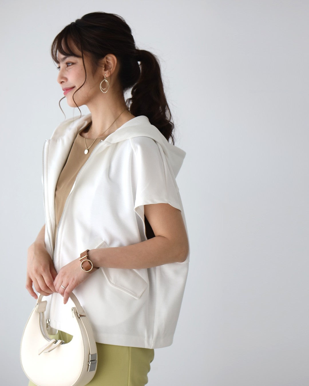 エーレスタイル Ehre style 脱・キレイめ! 羽織るだけ カジュアル 大人半袖パーカー (ホワイト) ホワイト