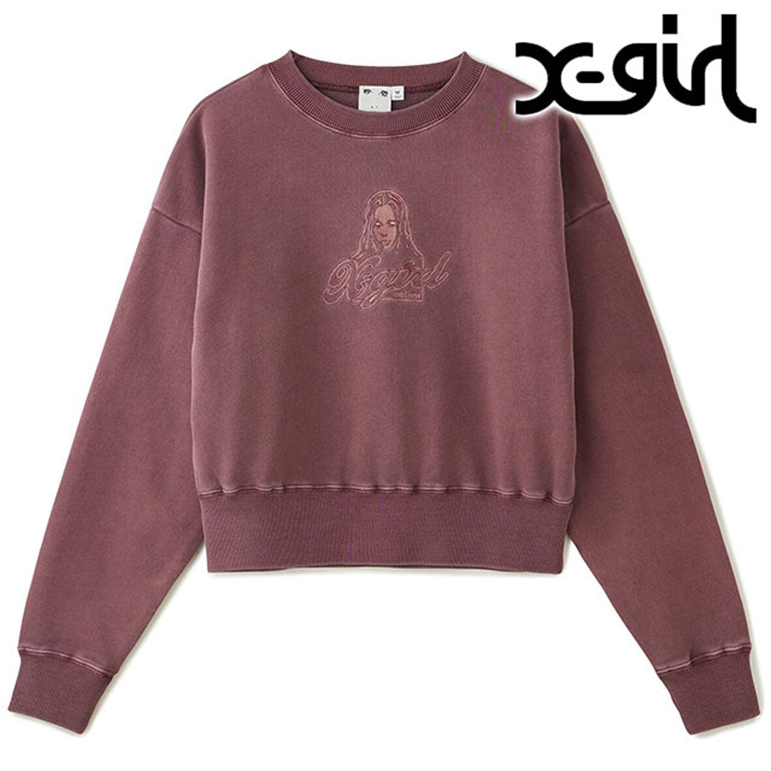 トップス FACE PIGMENT DYED COMPACT SWEAT X-girl X-girl FACE PIGMENT DYED COMPACT SWEAT TOP BURGUNDY [105244012027]