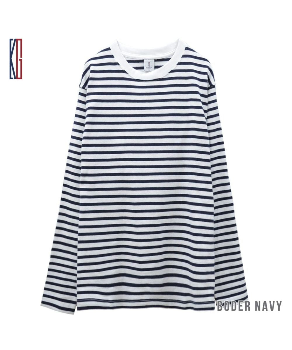 キャラバスケット CharaBasket KONGOW 無地 Tシャツ メンズ レディース 長袖,ボーダーネイビー