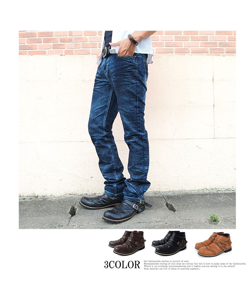 トップイズム TopIsm エンジニアブーツ メンズ ブーツ ショートブーツ アメカジ フェイクレザー 2連ベルト ドレープ ウエスタン ワークブーツ ミリタリー 靴 シューズ