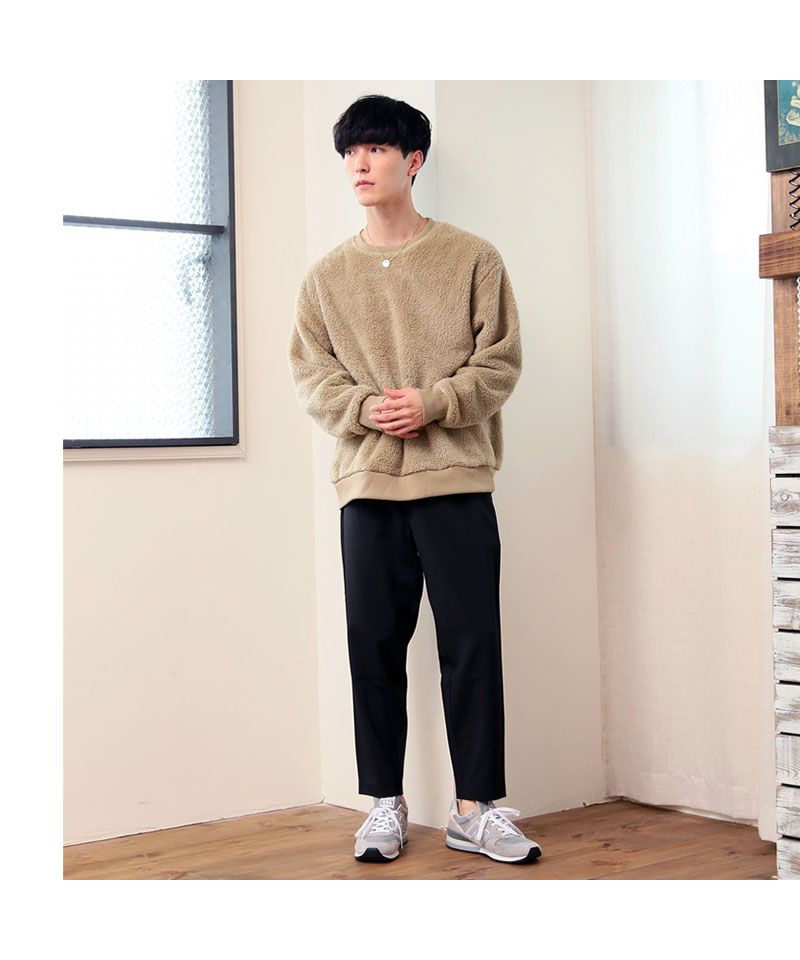 トップイズム TopIsm シャギー ボア トレーナー メンズ スウェット ドロップショルダー ファー フワフワ モコモコ ワイドシルエット ビッグシルエット 無地 長袖 カットソー