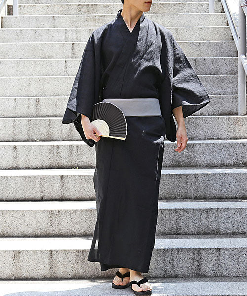 トップイズム TopIsm 浴衣 ゆかた 綿100% 帯と下駄と 扇子と 浴衣の4点セット 男性浴衣 男性和服 メンズファッション メンズ浴衣 春夏 (9-ブラック) 9-ブラック