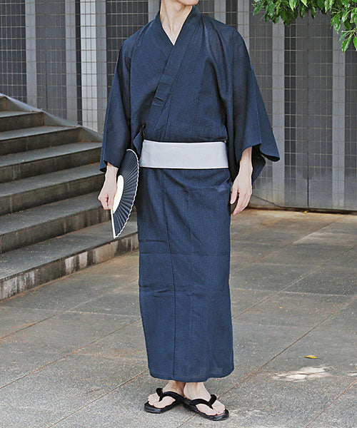 トップイズム TopIsm 浴衣 ゆかた 綿100% 帯と下駄と 扇子と 浴衣の4点セット 男性浴衣 男性和服 メンズファッション メンズ浴衣 春夏,12-ネイビー