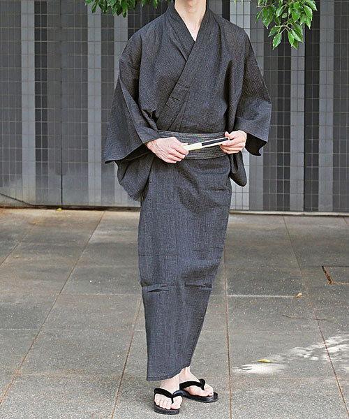 トップイズム TopIsm 浴衣 ゆかた 綿100% 帯と下駄と 扇子と 浴衣の4点セット 男性浴衣 男性和服 メンズファッション メンズ浴衣 春夏,5-ブラック系