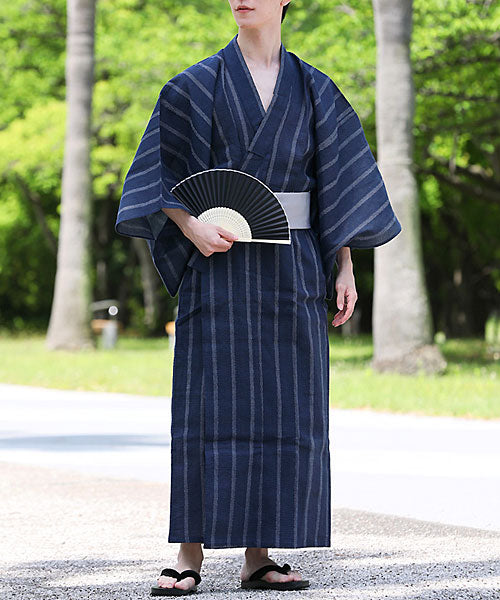 トップイズム TopIsm 浴衣 ゆかた 綿100% 帯と下駄と 扇子と 浴衣の4点セット 男性浴衣 男性和服 メンズファッション メンズ浴衣 春夏,32-ネイビーストライプ