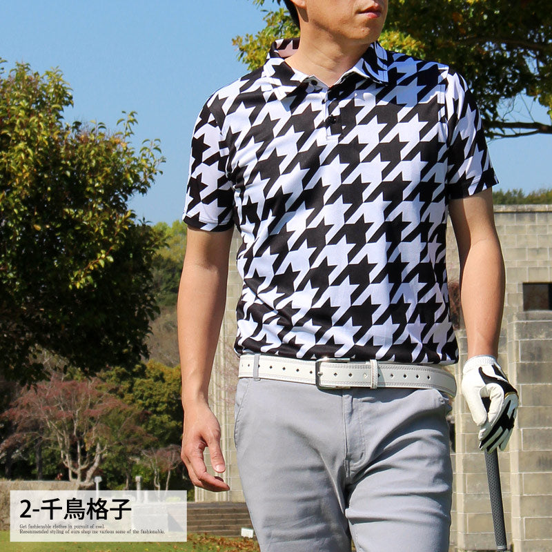 TopIsm Golf Polo Shirt Men's Golf Wear Quick-Dry Dry Mesh Stretch Short Sleeve Spring/Summer Camouflage Camo All-Over Houndstooth Check Star Botanical Small Floral Palm Tree Geometric Tops Plus Size