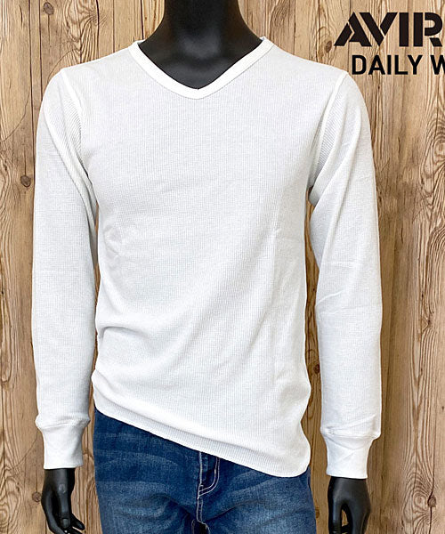 トップイズム TopIsm AVIREX アビレックス ロングTシャツ メンズ 長袖 ロンT Tシャツ サーマル VネックTシャツ 無地 デイリーインナー カットソー,1-ホワイト