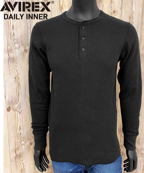 ぐっち AVIREX ヘンリーLST 黒M2 TopIsm AVIREX Long Sleeve T-Shirt Men's Thermal Henley Neck T-Shirt Pl