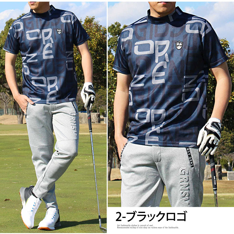 トップイズム TopIsm ゴルフウェア モックネックシャツ メンズ GIORNO SEVEN ジョルノセブン ハイネックTシャツ 半袖 トップス 総柄 ロゴ ストレッチ 吸湿速乾ドライ