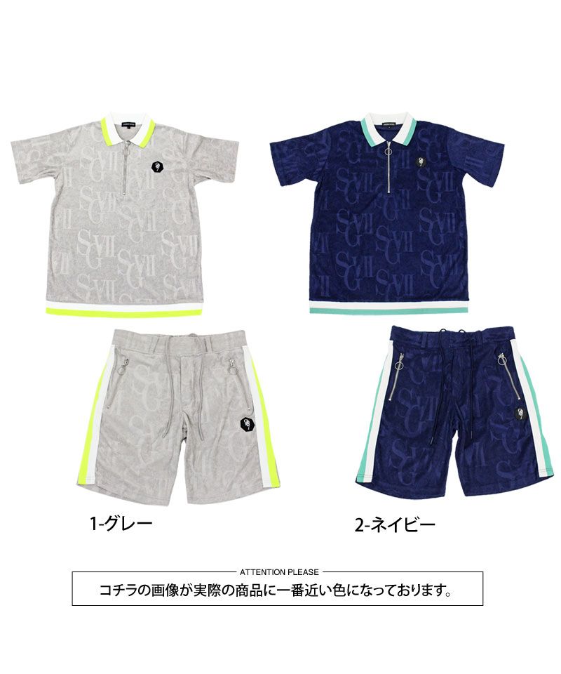 トップイズム TopIsm ゴルフウェア 上下セットアップ メンズ GIORNO SEVEN ジョルノセブン パイル型押し ポロシャツ ハーフパンツ ショートパンツ 半袖 春夏 (2-ネイビー) 2-ネイビー