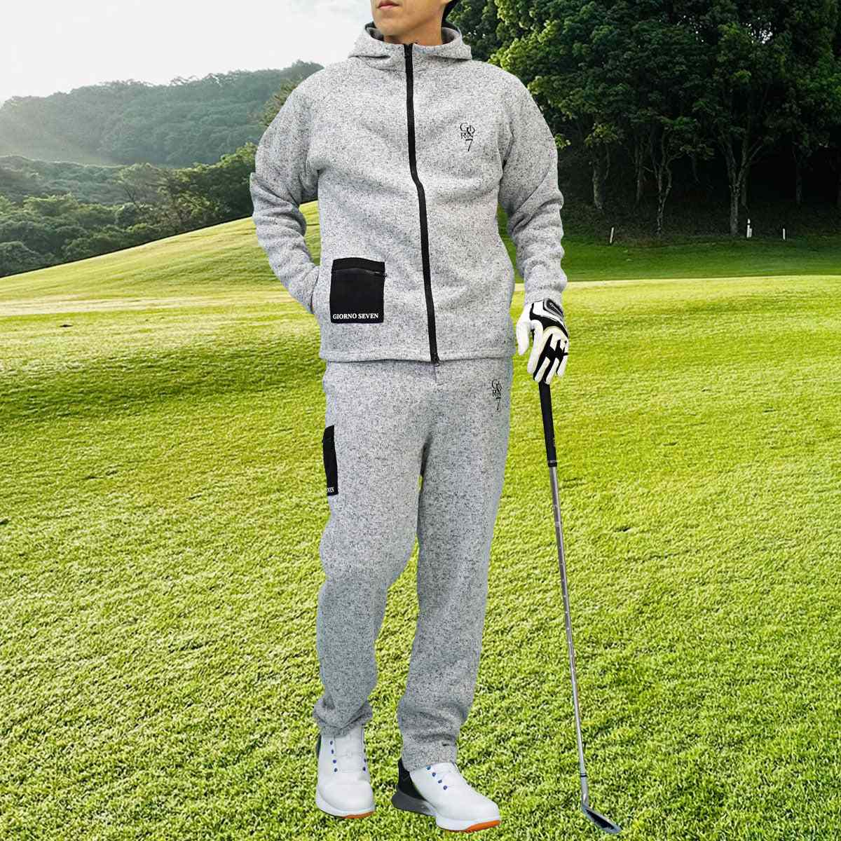 トップイズム TopIsm ゴルフウェア メンズ 上下セットアップ GIORNO SEVEN ジョルノセブン 裏起毛 ニットフリース 暖かい ゴルフパンツ ジップパーカージャケット おしゃれ ブランド 秋冬,1-杢グレー