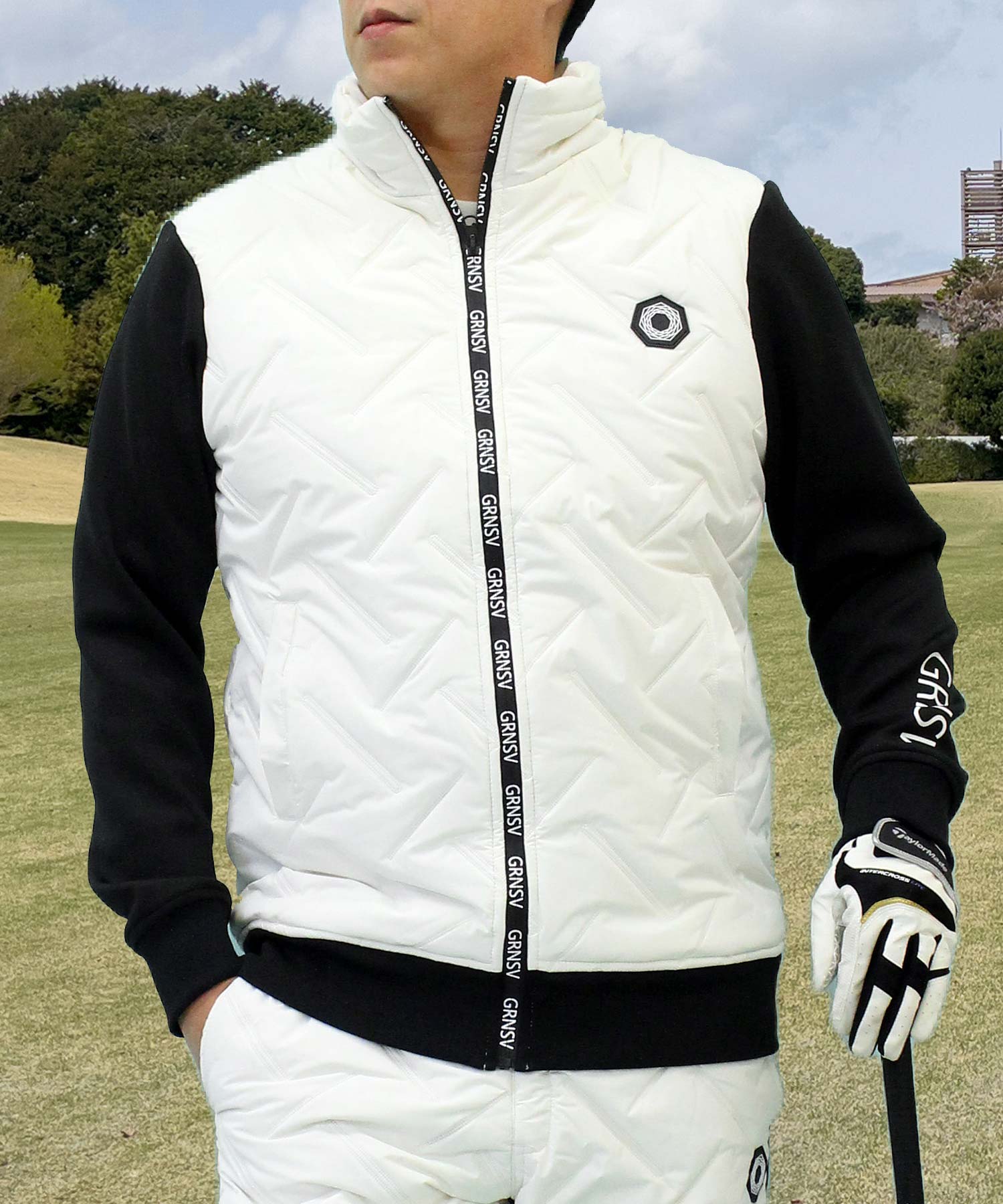 トップイズム TopIsm ゴルフ 中綿ジャケット メンズ ゴルフウェア GIORNO SEVEN ジョルノセブン 中綿 アウター ブルゾン ロゴ 素材切替 ジップアップ 秋冬 おしゃれ ブランド (1-ホワイト) 1-ホワイト