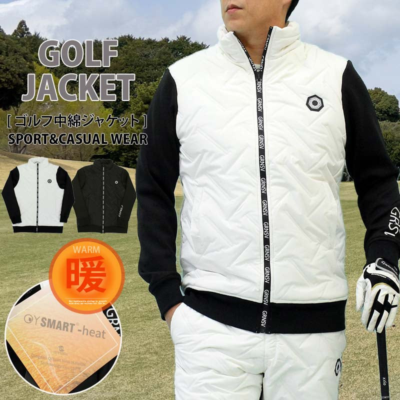トップイズム TopIsm ゴルフ 中綿ジャケット メンズ ゴルフウェア GIORNO SEVEN ジョルノセブン 中綿 アウター ブルゾン ロゴ 素材切替 ジップアップ 秋冬 おしゃれ ブランド (1-ホワイト) 1-ホワイト
